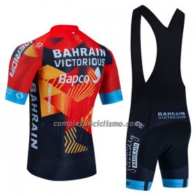 Completo Maglia + Pantaloncino con bretelle 2023 Bahrain Victorious Manica Corta Rosso Nero